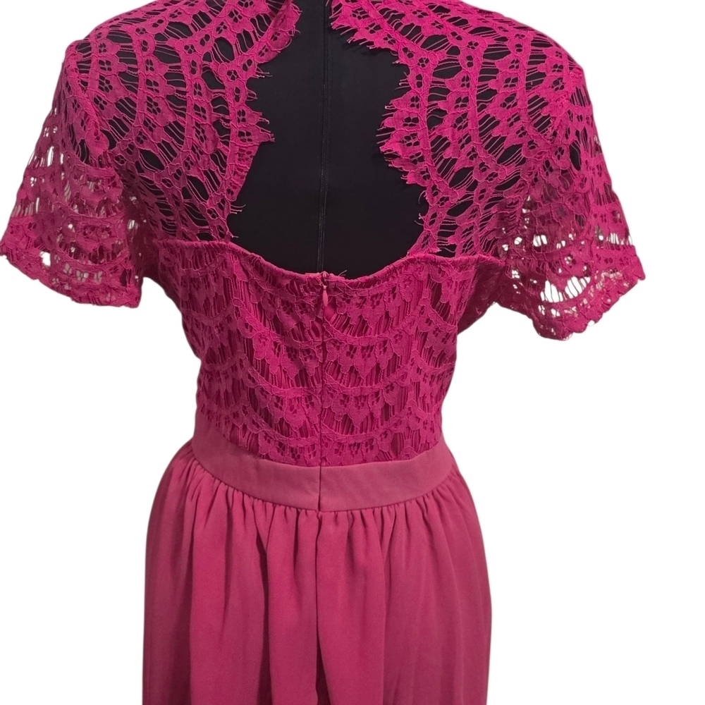 Club L London Pink Lace Mini Dress – Short Sleeve Fitted Waist Cocktail Size 16 image 2
